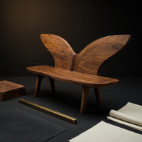 Solid Wood Outdoor Garden Bench With Butterfly Wing Backrest, view 4