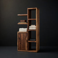 Solid Wood Bathroom Cabinet Japandi Open Shelf Storage Wellness Suite, view 4