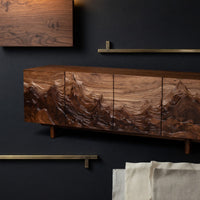 Solid Wood Sideboard Artistic With Carved Mountain Doors Living Room, view 4