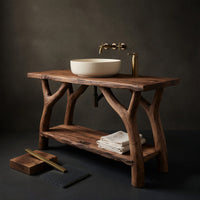 Solid Wood Live Edge Vanity Mid Century Small Bathroom Space, view 4