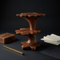 Solid Wood Nightstand Artistic Two Tier Sculptural Base Bedroom, view 4