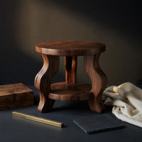 Solid Wood Nightstand Round With Curved Legs Bedroom, view 4
