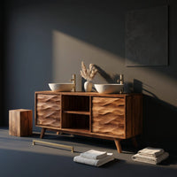 Solid Wood Bathroom Vanity Handcrafted Wave Doors Design, view 4