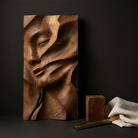 Gouge-Carved Woman's Face, Sculpted Teak Wall Relief, view 4 — view 4