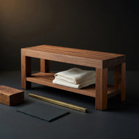 Solid Wood Teak Shower Bench Minimalist With Storage Shelf Bathroom, view 4
