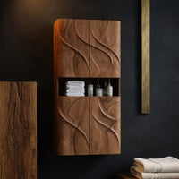 Solid Wood Corner Wall Bathroom Shelf Cabinet With Door Waves, view 4