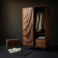 Solid Wood Wardrobe Sculptural With Wave Doors Bedroom, view 4