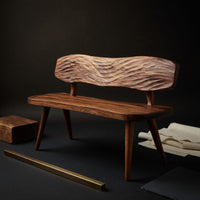 Solid Wood Outdoor Garden Bench With Wave Carved Backrest, view 4