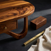 Two-Drawer Oval Coffee Table, Made to Order in Solid Wood, view 4