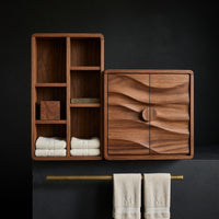 Solid Wood Bathroom Cabinet Scandinavian Wave Front Storage Guest Suite, view 4