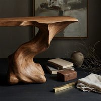 Wave-Carved Console Table with a Live Edge Top, view 4
