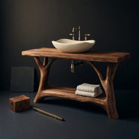 Solid Wood Live Edge Vanity Mid Century Double Sink Bathroom, view 4