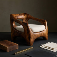 Solid Wood Chair Armchair With Sculptural Frame Porch, view 4