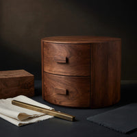 Solid Wood Nightstand Round Two Drawer Modern Bedroom, view 4