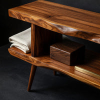 Live Edge Media Console, Stepped Shelves, Tapered Legs, view 4