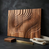 Chisel-Cut Ripples Across Four Wood Wall Panels, view 4 — view 4