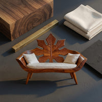 Modern Maple Leaf Carved Bench For Patio Interior Area, view 4