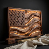 Backlit Wooden American Flag Wall Art, Made to Order, view 4 — view 4