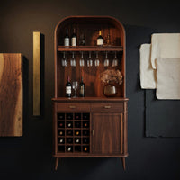 Solid Wood Bar Cabinet Mid Century Arched Wine Kitchen, view 4