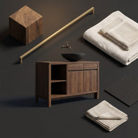 Solid Wood Bathroom Vanity Handcrafted Black With Open Shelves, view 4