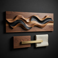 Hand-Carved Wave Relief in Walnut and Blackened Wood, view 4 — view 4