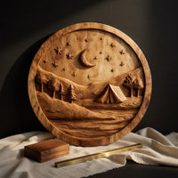 Moonlit Campsite Held in a Round Wood Wall Relief, view 4 — view 4
