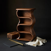 Solid Wood Nightstand Minimalist Sculptural With Open Shelf Bedroom, view 4