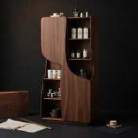 Solid Wood Bar Cabinet Sculptural With Curved Doors Kitchen Living Room, view 4