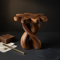 Solid Wood Nightstand With Twisted Base Flower Shaped Tabletop Bedroom, view 4