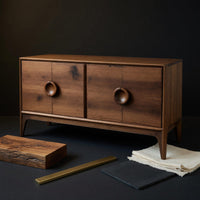 Solid Wood Bar Cabinet Mid Century Circular Sideboard Living Room, view 4