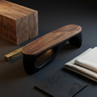 Organic Wooden Bench With Curved Black Base For Home, view 4