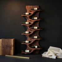 Solid Wood Wine Rack Rustic Natural Home Bar Wall Storage, view 4
