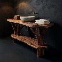 Solid Wood Live Edge Vanity Mid Century Bathroom Primary Bathroom, view 4