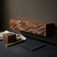 Solid Wood Floating Fireplace Mantel Shelf With Wave Carved Modern Home, view 4