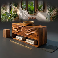 Solid Wood Bathroom Vanity Scandinavian Floating With Cabinet Apartment, view 4