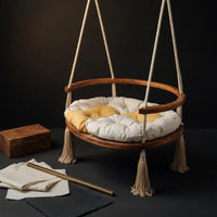 Solid Wood Porch Swing Boho Round Chair Garden, view 4