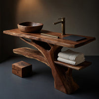 Solid Wood Live Edge Vanity Mid Century Solid Bathroom Sculptural Bathroom, view 4