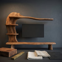 Handcrafted Wood Tv Shelf With Curved Frame For Living Room, view 4