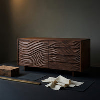 Solid Wood Sideboard With Sculpted Wave Doors Modern, view 4