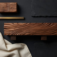 Solid Wood Floating Fireplace Mantel Rustic Shelf With Wave Carved Cozy, view 4