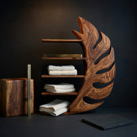 Solid Wood Corner Wall Bathroom Shelf Artistic Leaf, view 4