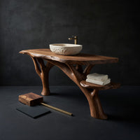 Solid Wood Live Edge Vanity Mid Century Guest Bathroom Setup, view 4