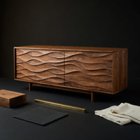 Solid Wood Sideboard With Carved Wave Front Panels Home, view 4