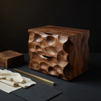 Solid Wood Nightstand Carved With Two Drawers Bedroom, view 4