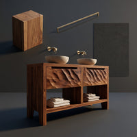 Solid Wood Bathroom Vanity Rustic With Two Drawers, view 4