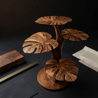Handmade Wood Side Table With Leaf Shape Tabletop For Lounge, view 4