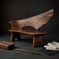 Solid Wood Outdoor Garden Bench With Wing Inspired Carved Backrest, view 4