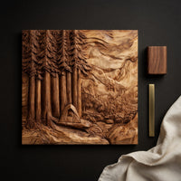 Redwood Camp and Mountain Carved Timber Wall Panel, view 4 — view 4