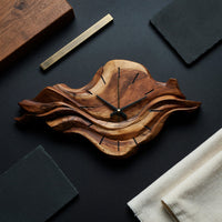 Solid Wood Clock Wall With Unique Wave Sculpture Home, view 4