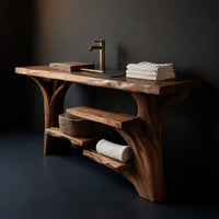 Solid Wood Live Edge Vanity Handcrafted Solid Bathroom Organic Spa Bathroom, view 4